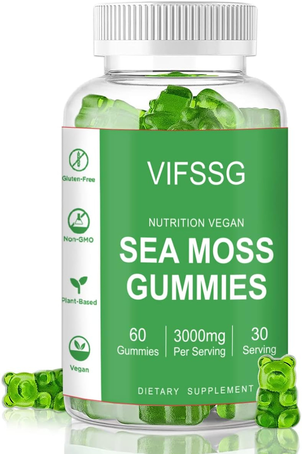 Sea Moss Gummies, 3000Mg Irish Seamoss Gummies Vegan For Adults & Kids With Organic Bladderwrack, Burdock Root And Apple Cider Vinegar Supplement 60 Gummies Pack Of 1