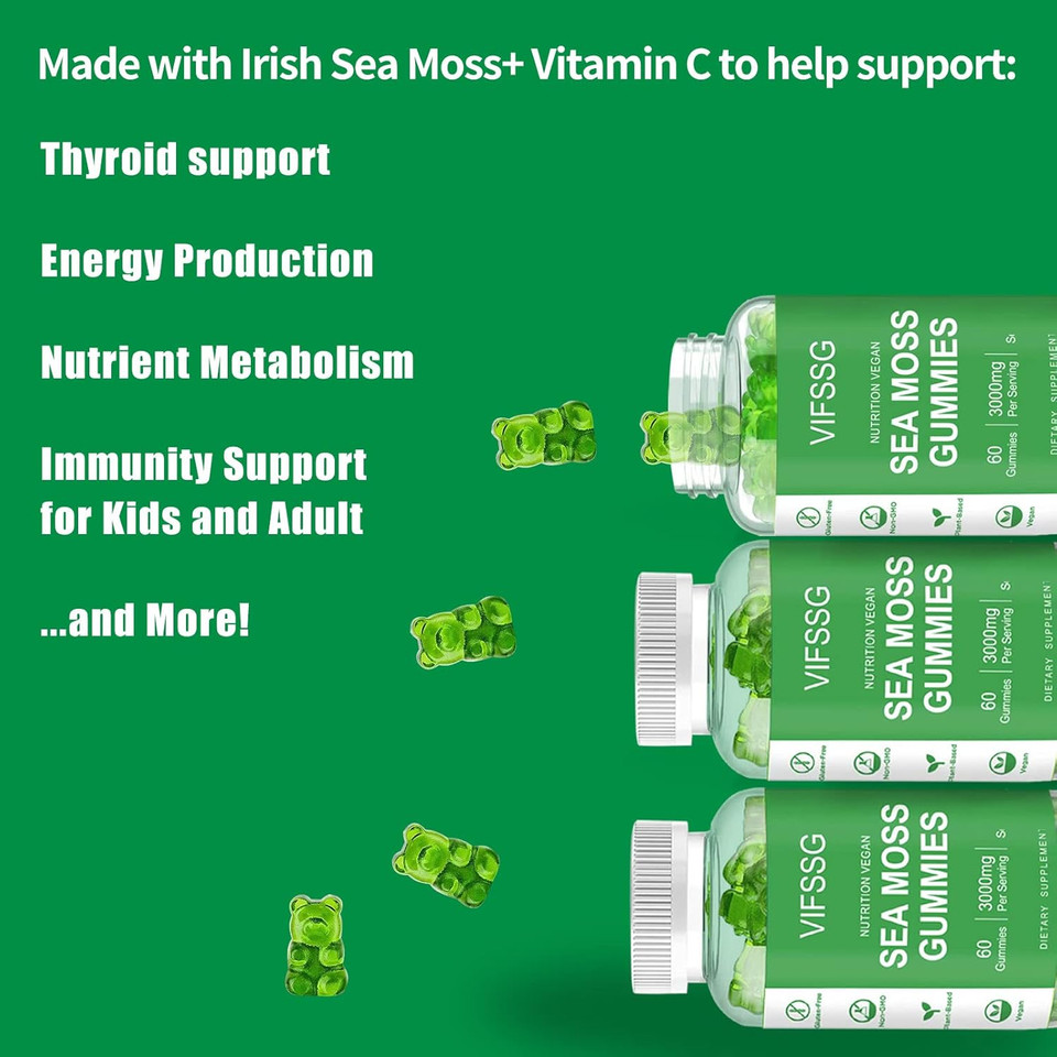 Sea Moss Gummies, 3000Mg Irish Seamoss Gummies Vegan For Adults & Kids With Organic Bladderwrack, Burdock Root And Apple Cider Vinegar Supplement 60 Gummies Pack Of 1