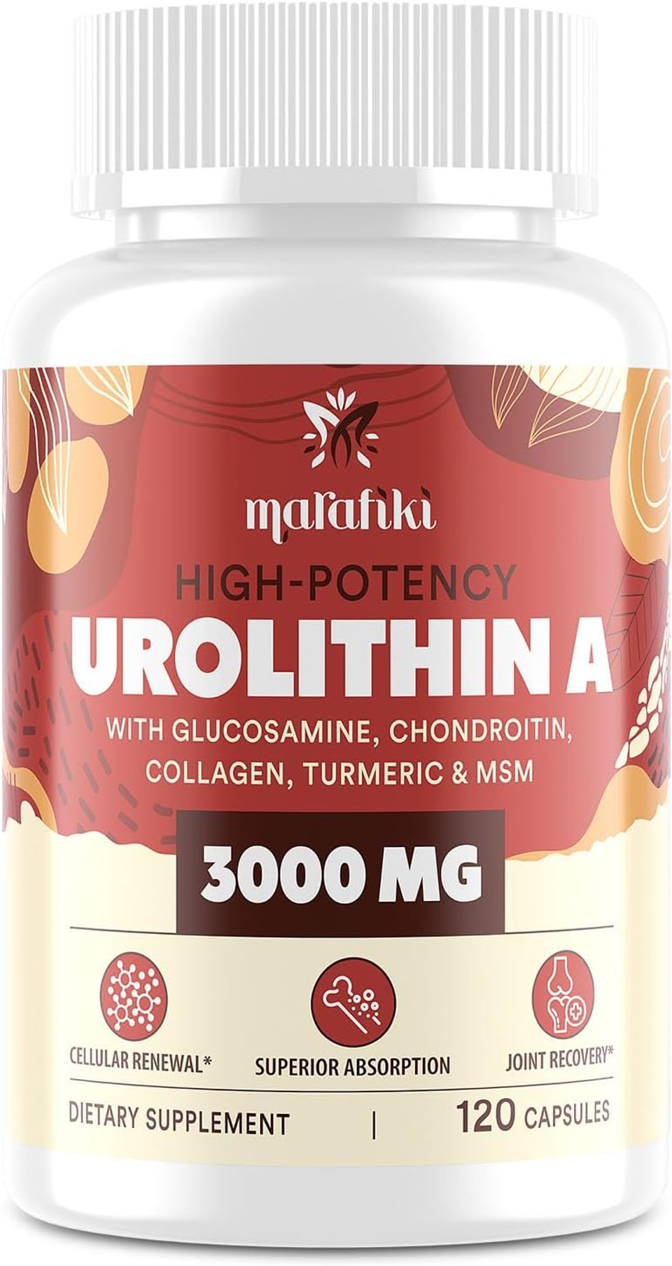 Marafiki Urolithin A Supplement 2000Mg With Glucosamine, Chondroitin, Collagen & Turmeric - 120 Capsules