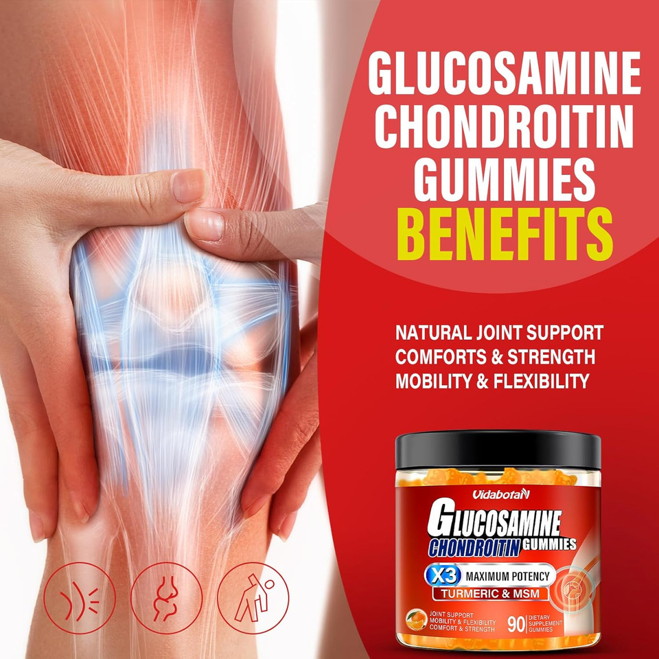 Sugar Free Glucosamine Chondroitin Gummgies, Extra Strength 1500Mg With Msm &Turmeric For Joint Support & Flexibility, Orange Flavor, Gluten-Free Gummies (90 Count)