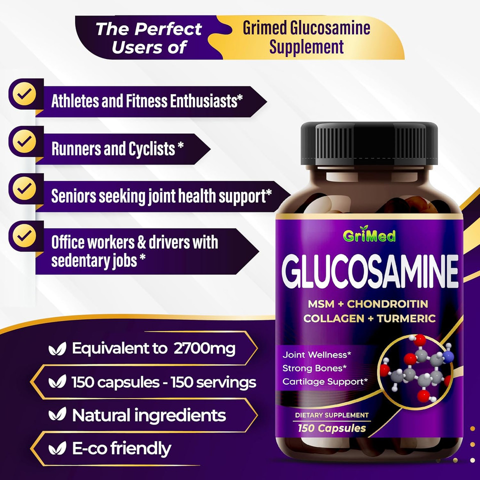 Grimed Glucosamine 12,000Mg - X12 Power With Msm, Chondroitin, Collagen, Turmeric For Joint Wellness, Strong Bones, Cartilage Support - Usa Made & Tested