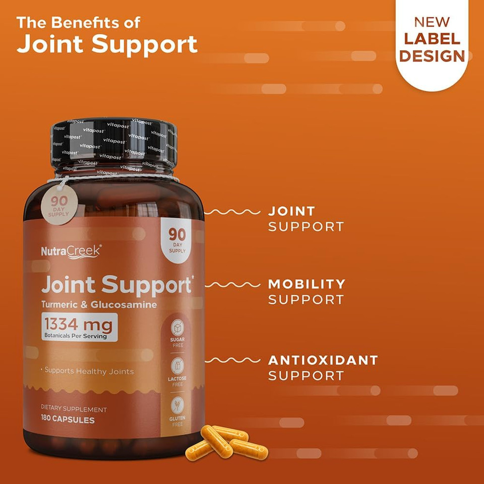 Joint Support | Turmeric And Glucosamine Supplement With Bioperine To Support Healthy Joints Naturally. Also Contains Ginger, Chondroitin And Boswellia | 180 Capsules