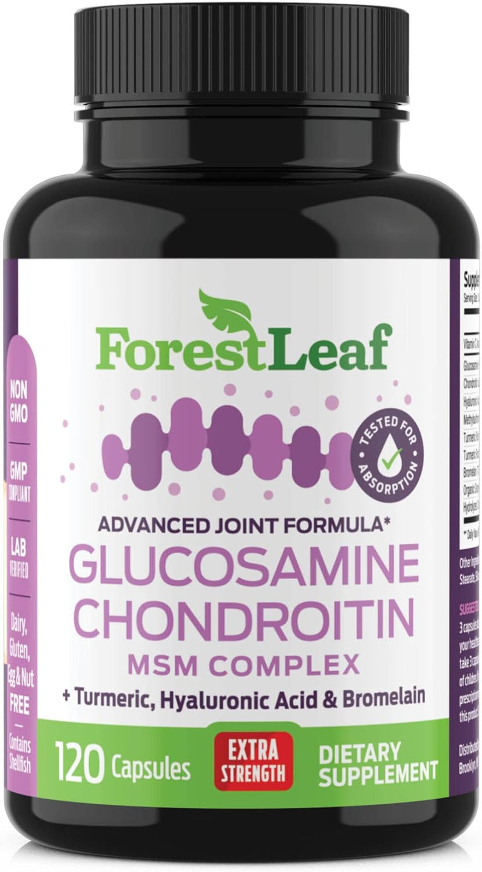 Forestleaf - Glucosamine & Chondroitin With Msm Complex, Turmeric, Hyaluronic Acid And Bromelain - 120 Capsules - Advanced Triple Strength Joint Support, Muscle & Cartilage Dietary Supplement