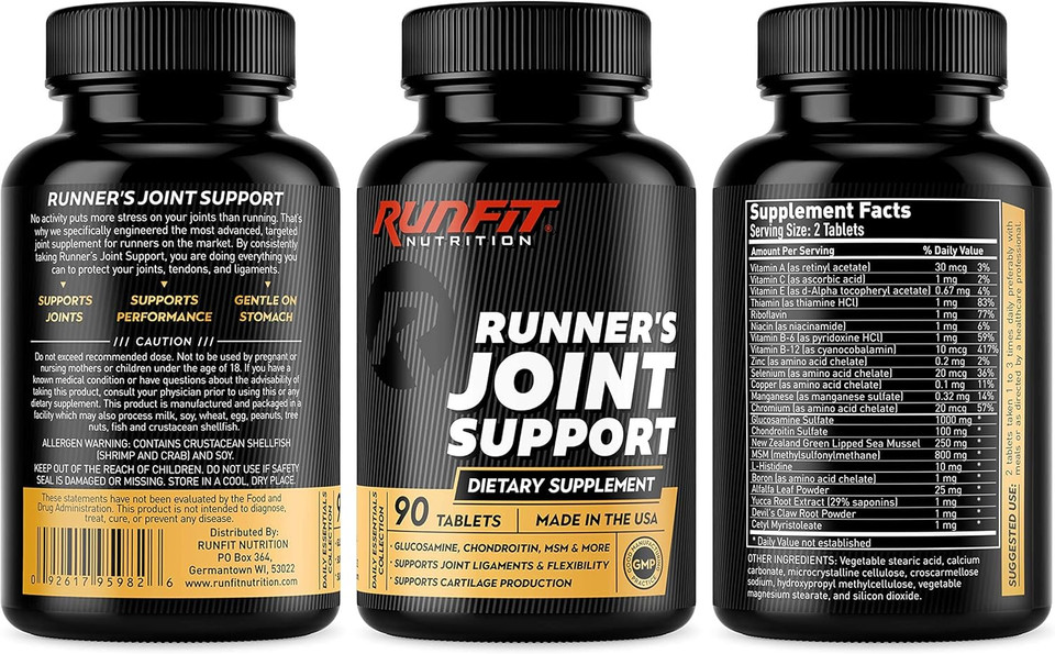 Runner'S Joint Support - Glucosamine, Chondroitin, Msm & More - Joint Supplement Helps Improve Knee And Other Joint Discomfort - 90 Tablets (45 Day Supply)