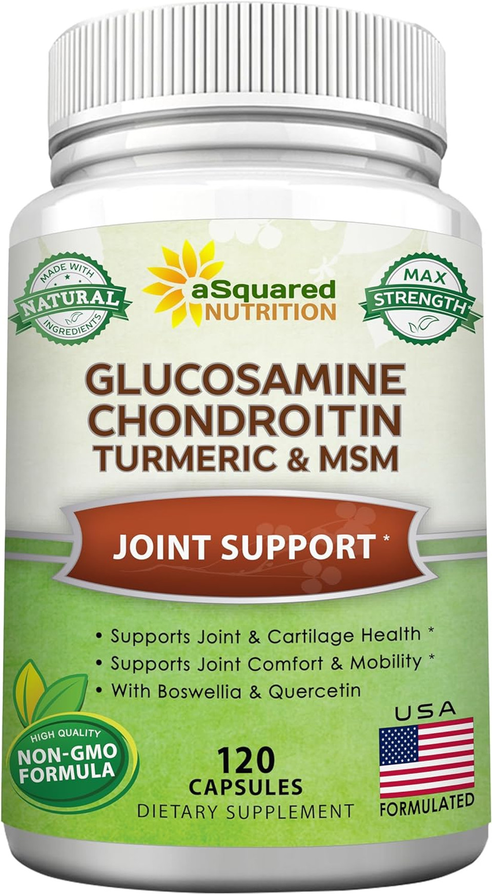 Asquared Nutrition Glucosamine Chondroitin Turmeric Msm Boswellia - 120 Capsules - Joint Support Supplement - Joint Support Relief Pills For Health - Natural Supplement For Back, Knee & Hands