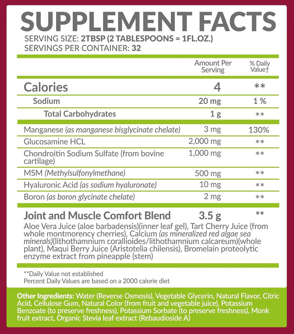 Bio Naturals Liquid Glucosamine Chondroitin Msm Pharmaceutical Grade Supplement With Hyaluronic Acid  Maximum Strength Joint Support - 32 Fl Oz