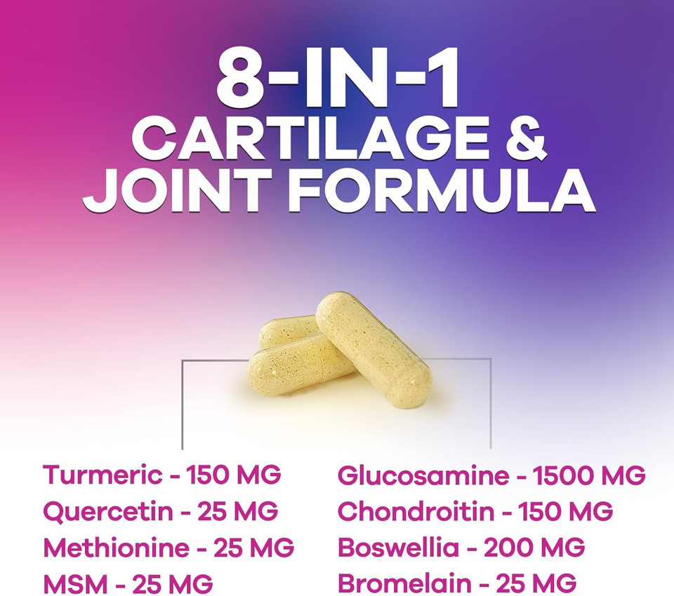 Glucosamine Chondroitin Supplements Msm Complex - Antioxidant & Joint Support With Turmeric, Boswellia, Quercetin - For Occasional Discomfort Of Joints, Back, Hands, Knees & Mobility - 60 Capsules