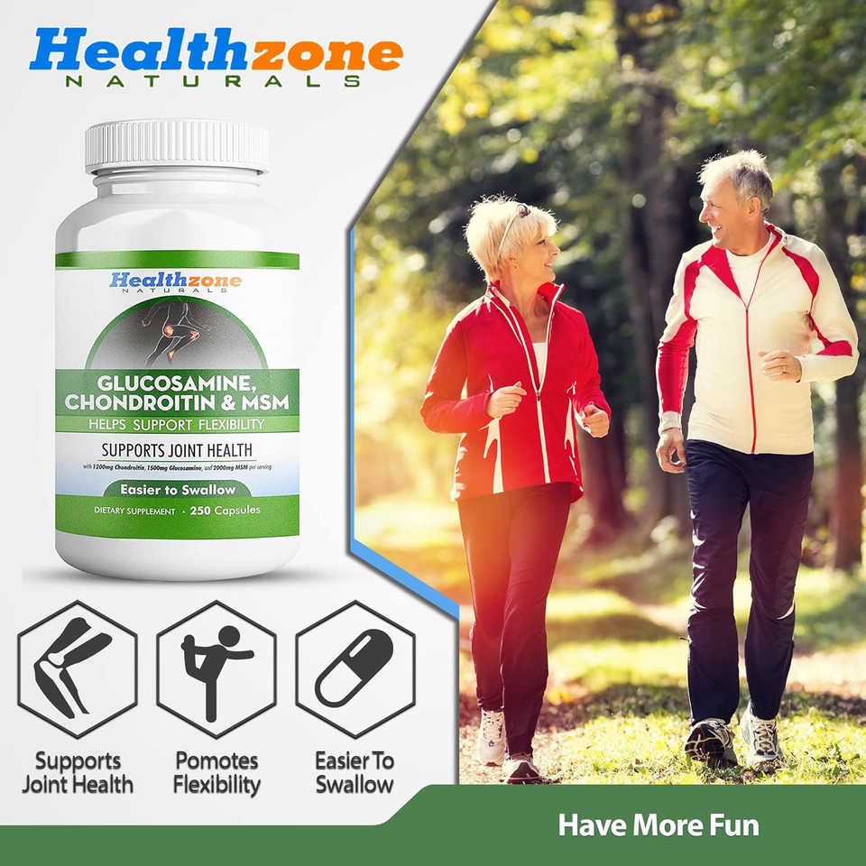 Glucosamine Chondroitin Msm - Advanced Triple Strength Joint Health Support Supplement - Helps With Sore Knee, Hip, Finger, Wrist, Elbow, Shoulder, Back - Non-Gmo Formula - 250 Capsules