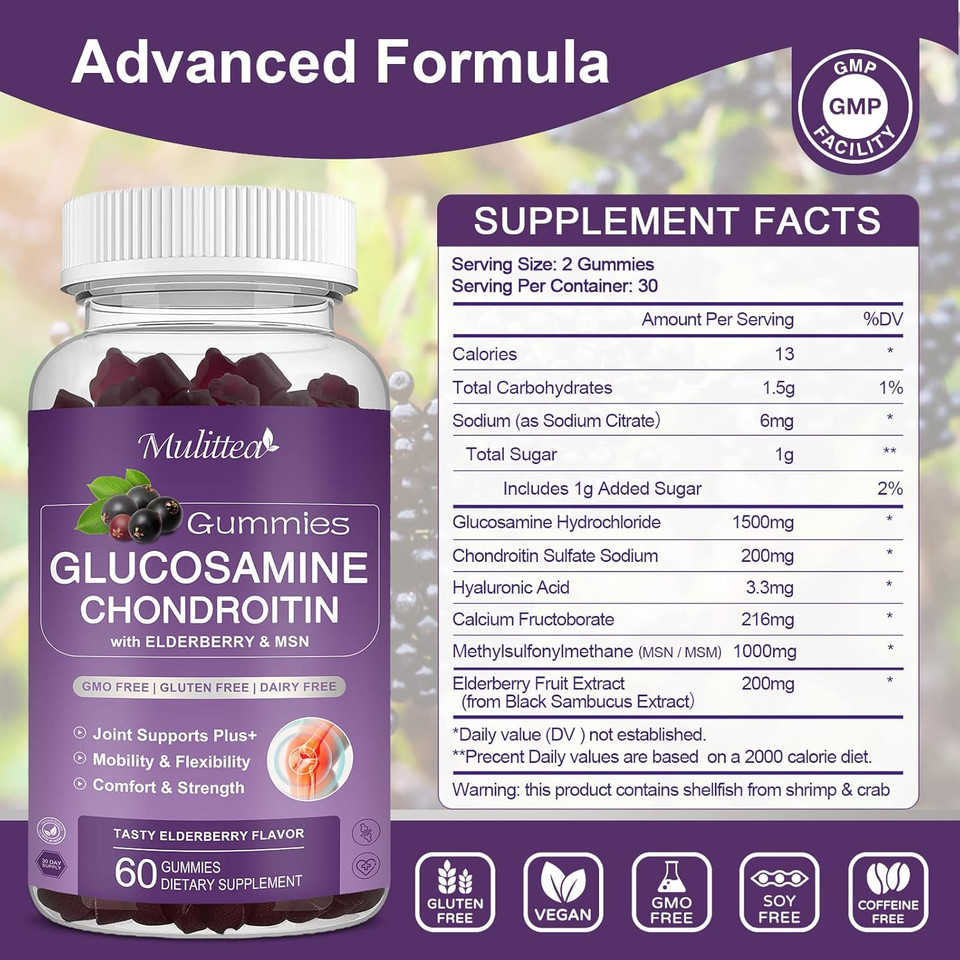 Glucosamine Chondroitin Gummies - Extra Strength Joint Support Supplement With Msm & Elderberry For Natural Joint, Antioxidant Immune Support For Adults, Men & Women-(2 Pack) Glucosamine Chondroitin Gummies - Extra Strength Joint Support Supplement With Msm & Elderberry For Natural Joint, Antioxidant Immune Support For Adults, Men & Women-(2 Pack)