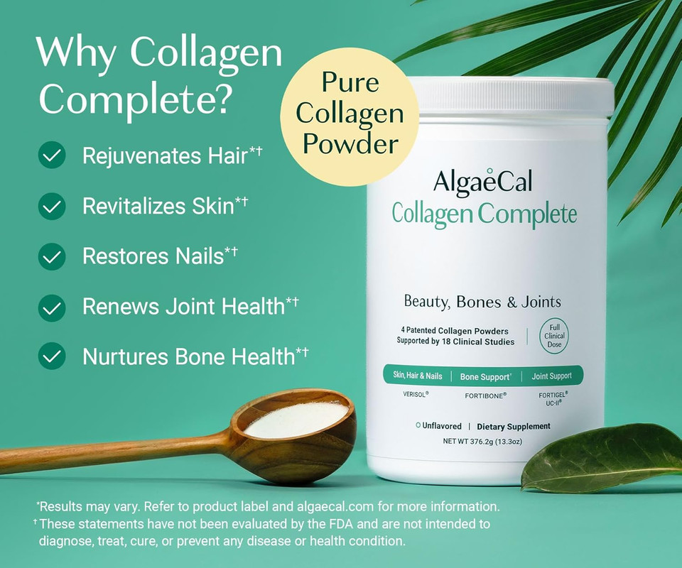 Algaecal Hydrolyzed Collagen Complete - Anti-Aging Collagen Powder With Clinically-Supported Verisolâ®, Fortigelâ®, Uc-Iiâ®, And Fortiboneâ®, Multi Peptides Blend, 30 Servings