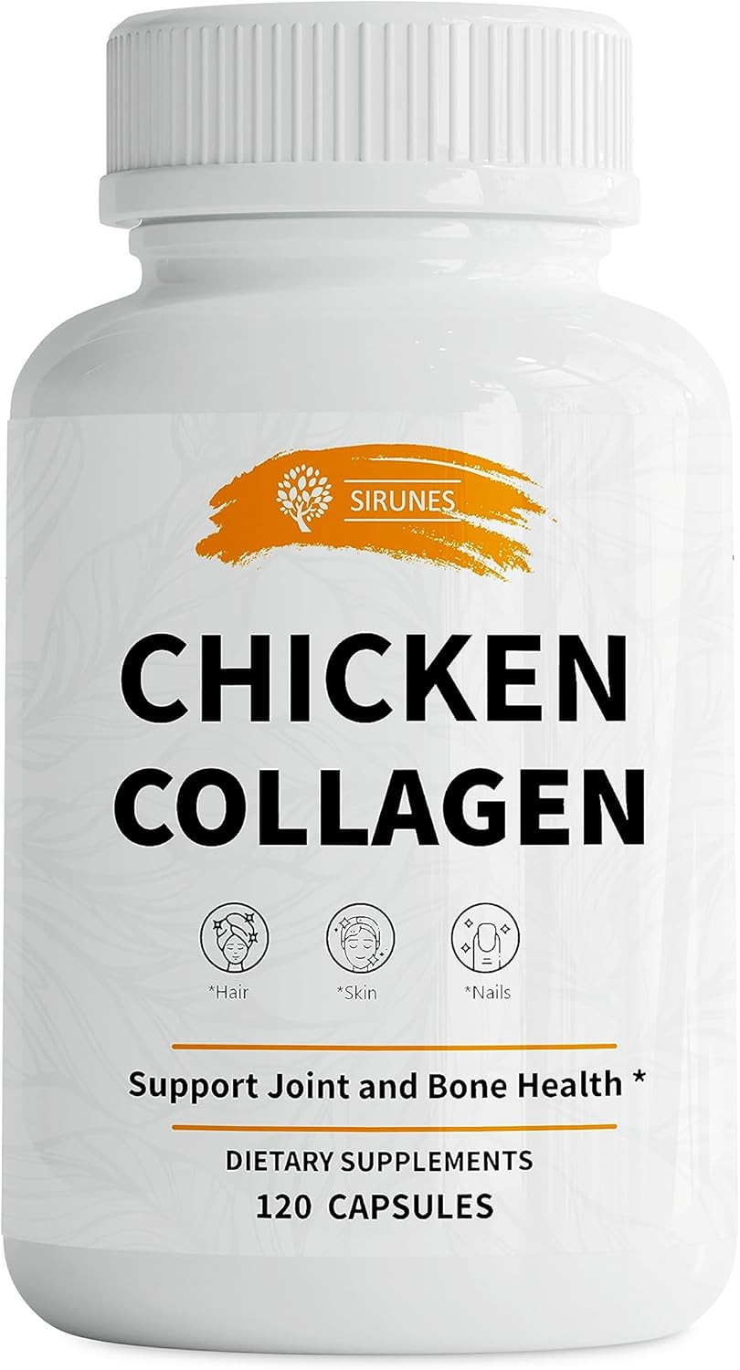 Sirunes Chicken Collagen Capsules - Type Ii Collagen Nutritional Supplement For Joint, Skin & Bone Support - Non-Gmo, Anti-Aging Dietary Supplements With Hydrolyzed Collagen Peptides - 120 Capsules