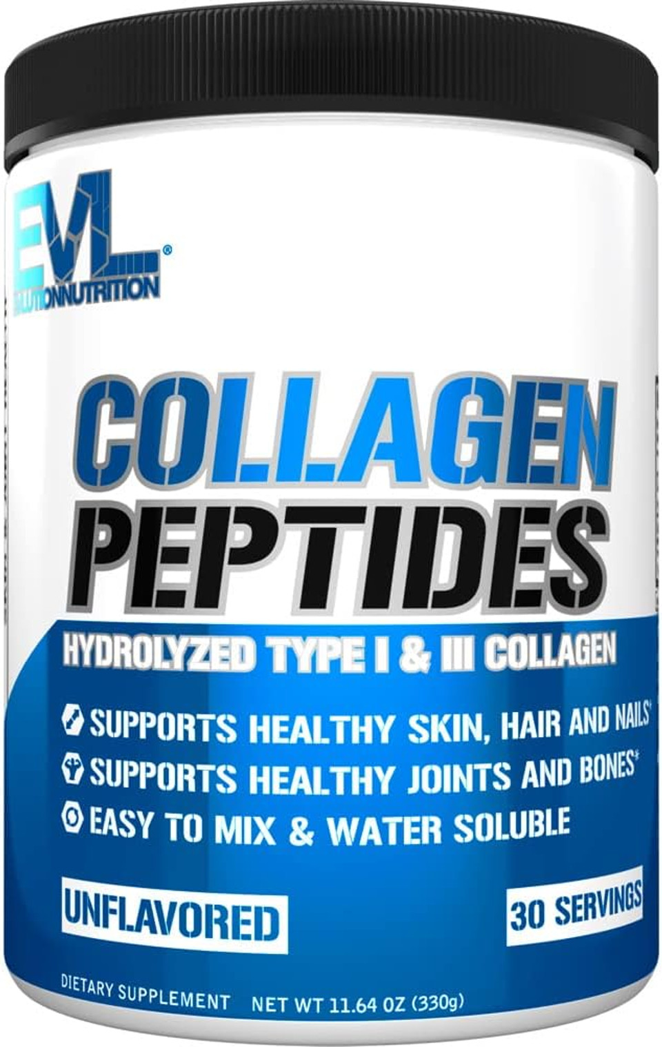 Evlution Nutrition Collagen Peptides Powder, Premium Hydrolyzed Collagen To Support Healthy Skin, Hair, Bones, Joints, Nails & More (30 Servings)