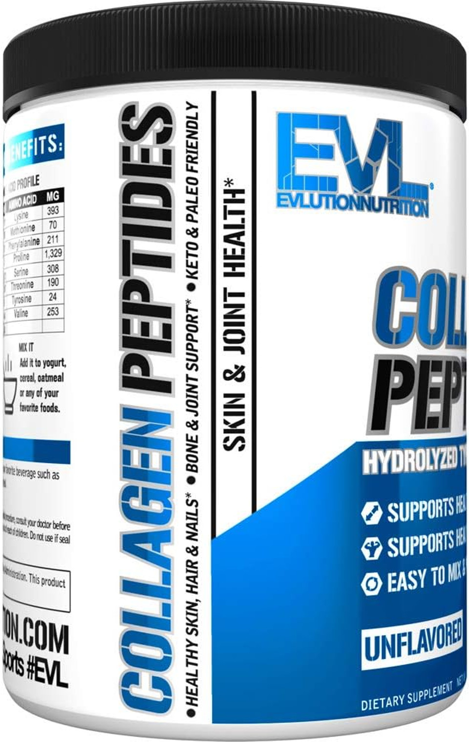 Evlution Nutrition Collagen Peptides Powder, Premium Hydrolyzed Collagen To Support Healthy Skin, Hair, Bones, Joints, Nails & More (30 Servings)
