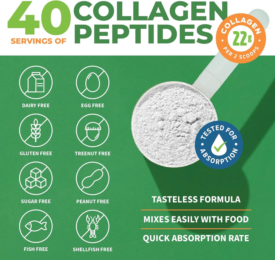 Collagen Peptides Powder Unflavored - Hydrolyzed Collagen Protein Powder Type 1, 2 & 3 - Grass Fed Keto Collagen Powder For Women & Men - Vital Hair, Skin, Nails, Joints, Recovery, 11G Per Serving