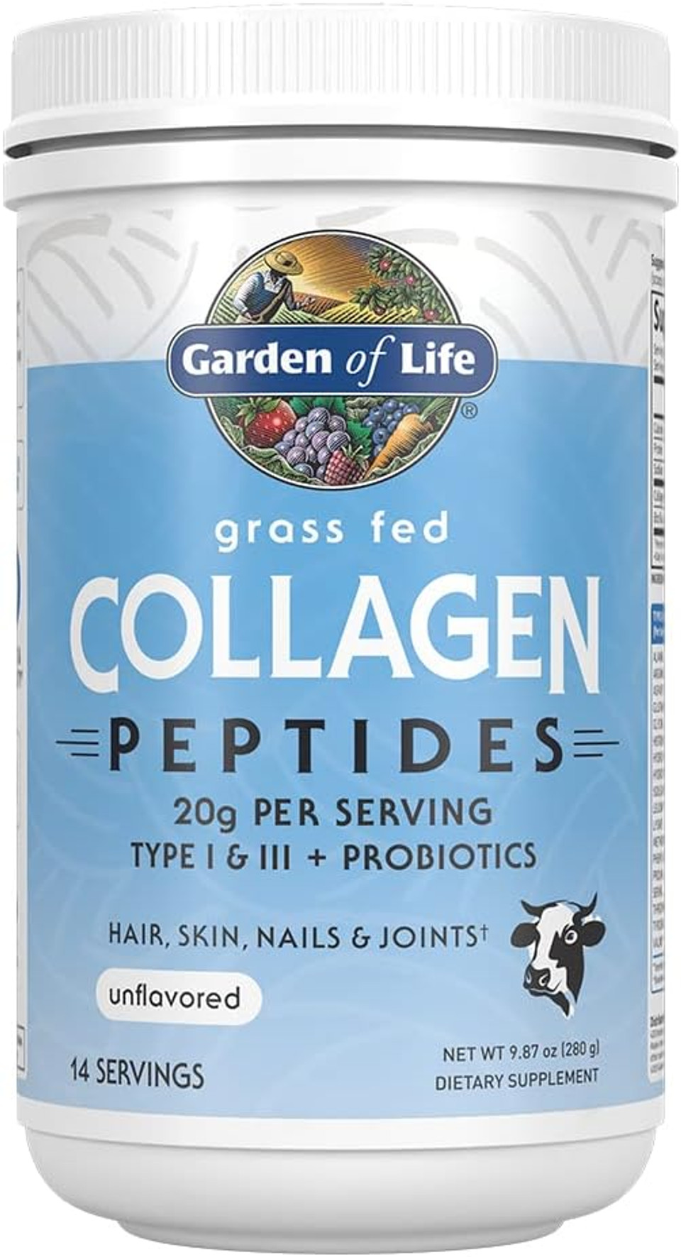 Garden Of Life Grass Fed Collagen Peptides Powder Unflavored Collagen Powder For Women Men Hair Skin Nails Joints, Hydrolyzed Collagen Protein Supplements, Collagen For Women & Men, 14 Servings