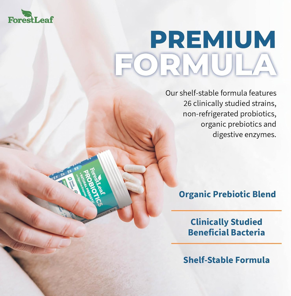 Forestleaf Clinically Studied Probiotics 100 Billion Cfu, 26 Strains With Organic Prebiotic Blend & Digestive Enzymes - Probiotic Prebiotic For Men & Women - Probiotics Digestive Health 30 Capsules