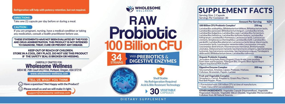 Organic Raw Probiotics 100 Billion Cfu, Dr Formulated For Women And Men, Complete Adult Supplement With Prebiotics And Digestive Enzymes; 30 Capsules, Shelf Stable Organic Raw Probiotics 100 Billion Cfu, Dr Formulated For Women And Men, Complete Adult Supplement With Prebiotics And Digestive Enzymes; 30 Capsules, Shelf Stable