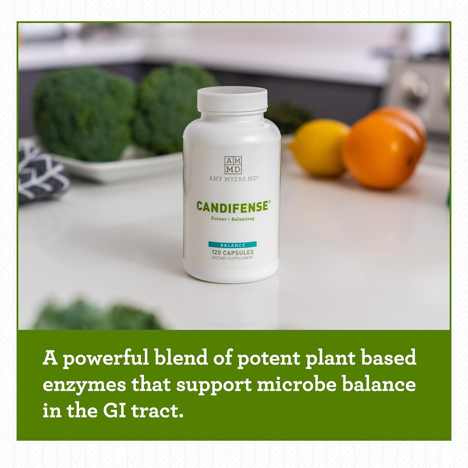 Amy Myers Md Candifense Candida Cleanse - Anti Overgrowth And Yeast Supplement - Herb Free Plant Based Enzymes - Supports Digestion & Gut Health - Amylase, Cellulase, Xylanase, Invertase - 120 Caps