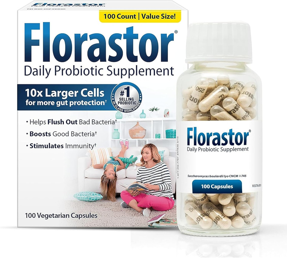 Florastor Probiotics For Digestive And Immune Health, 100 Capsules, Probiotics For Women & Men, Helps Flush Out Bad Bacteria, Boosts The Good With Our Unique Strain Saccharomyces Boulardii