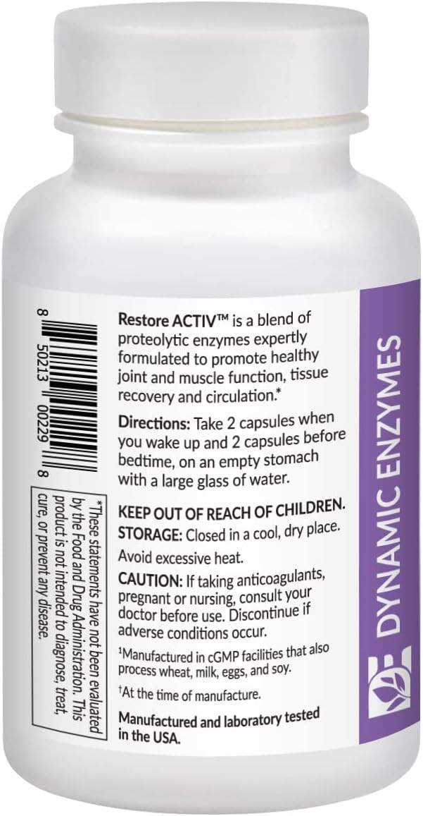 Restore Activ - Muscle, Joint & Tissue Support, Acid-Resistant Serrapeptase And Nattokinase - Systemic Enzymes | 90 Count