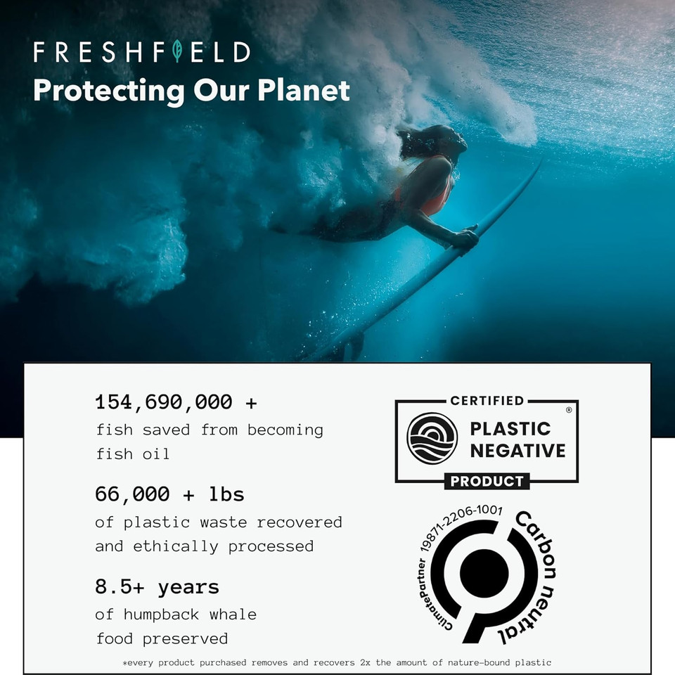 Freshfield Vegan Omega 3 Dha: Sustainably Sourced, Tested, Gmp, Premium, Carrageenan Free, Compostable Bottle, Fish Oil Replacement, Carbon Neutral. Supports Heart, Brain, Joint Health W/Dpa