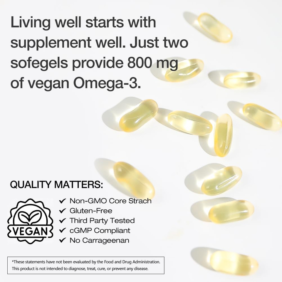 Vegan Omega-3 Dha Supplements - Premium Fish Oil Alternative From Algae Oil | 90 Carrageenan Free Softgels | Plant Based Algal Dha Essential Fatty Acids, Non-Gmo (Algae, 90 Count (Pack Of 1))