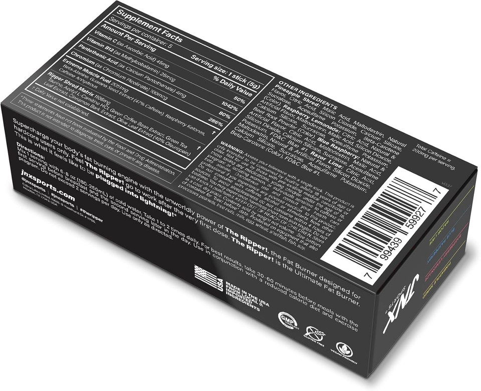 Jnx Sports The Ripper! Shredding Thermogenic Fat Burner - Blood Orange 30 Servings | Advanced Fast Acting Thermogenic Pre-Workout, Appetite Suppressant, Extreme Energy For Men & Women