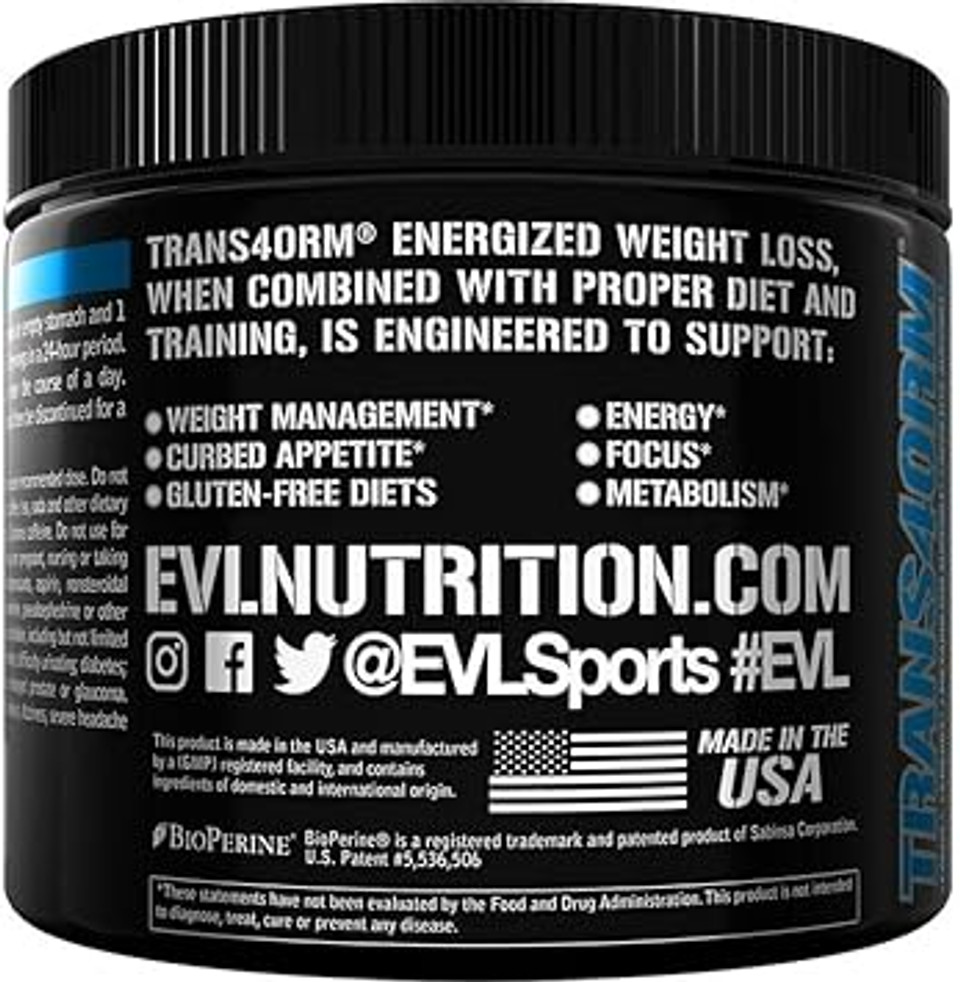 Evlution Thermogenic Fat Burning Support Powder Nutrition Trans4Orm Fast Acting Energy Powder To Support Fast Metabolism Weight Loss And Mental Focus With Cla Carnitine And Alpha Gpc - Blue Raz