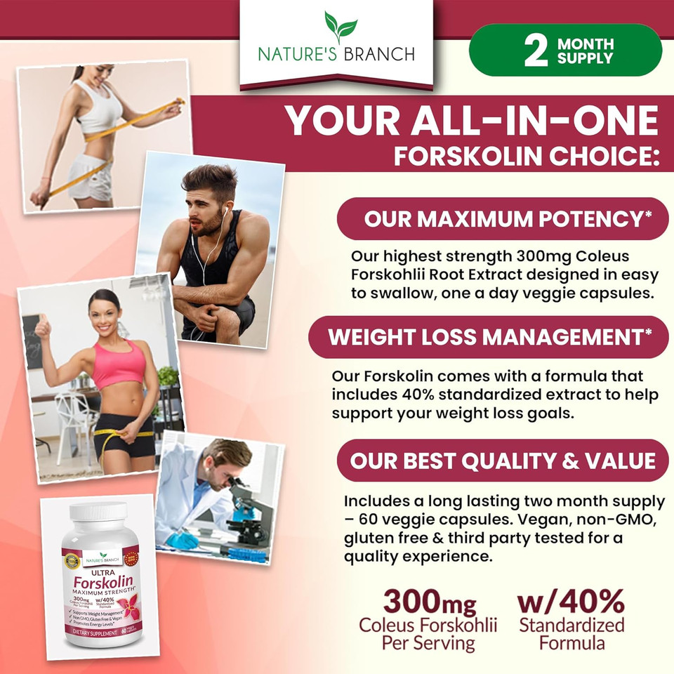 Nsp Certified Forskolin For Weight Management Maximum Strength | Coleus Forskohlii Root Extract Powder, 40% Standardized Ultra Lean Supplement For Men & Women, Energy Boost Complex - 60 Capsules