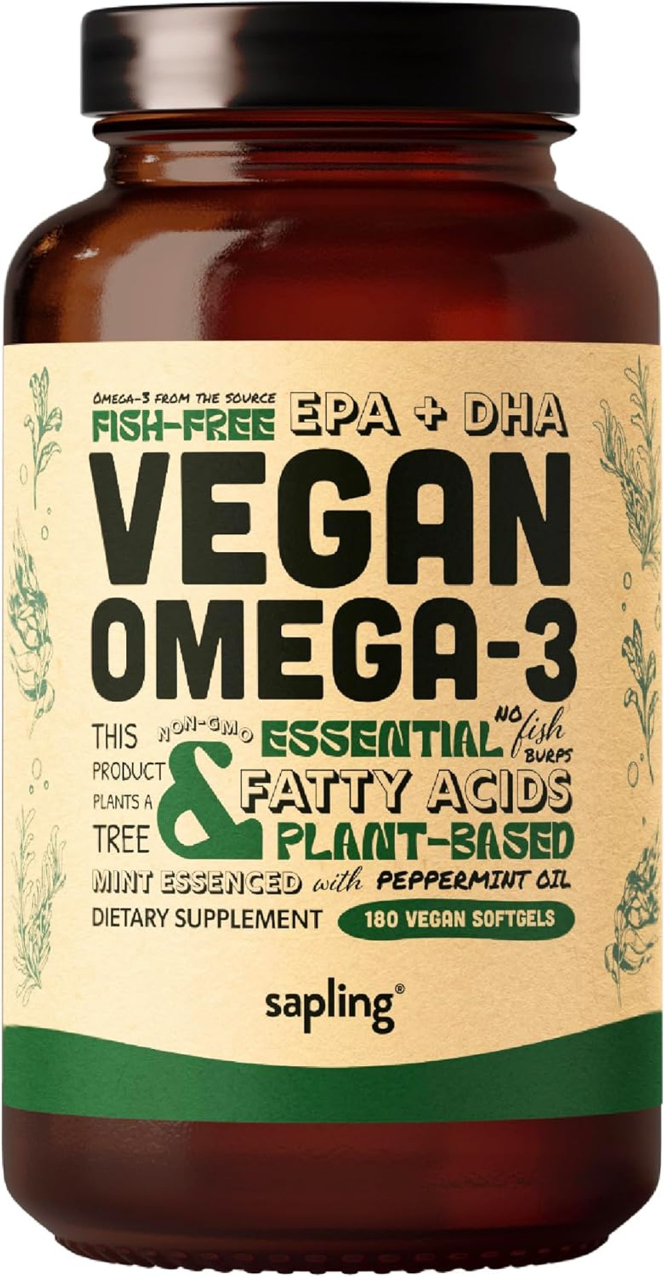 Vegan Omega 3 Supplement - Plant Based Dha & Epa Fatty Acids - Carrageenan Free, Alternative To Fish Oil, Supports Heart, Brain, Joint Health - Sustainably Sourced Algae, Fish Oil Free - 180 Softgels
