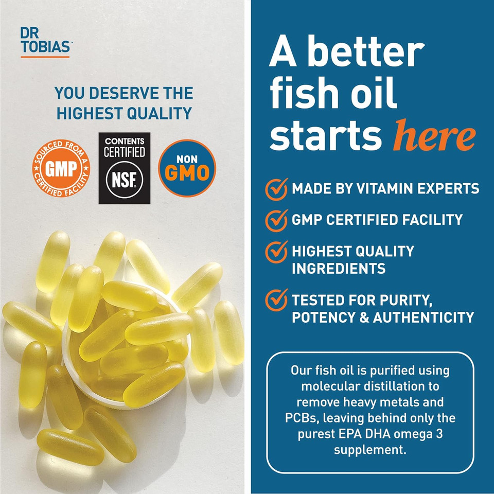 Dr. Tobias Omega 3 Fish Oil, 2000Mg Triple Strength With 800Mg Epa 600Mg Dha Per Serving, Fish Oil Omega 3 Supplements For Heart, Brain & Immune Support, 60 Softgels, 30 Servings