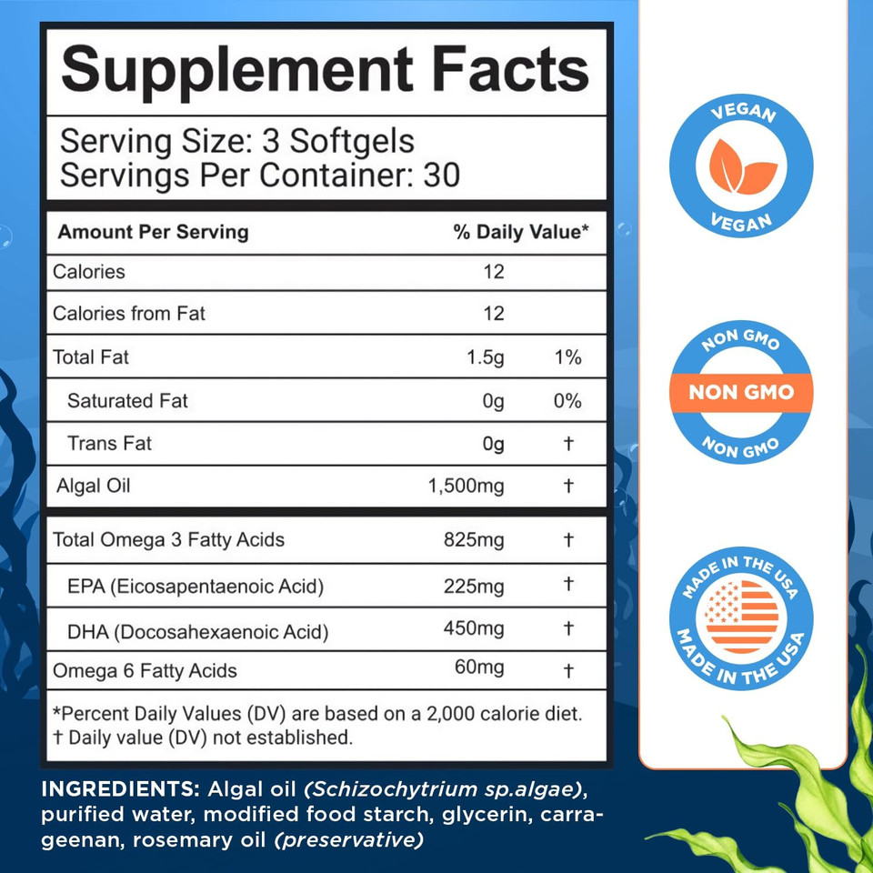 Algae Omega 3 1,500Mg - Vegan Omega 3 Supplement With Patented Life'S Omega - High Dose Epa & Dha - Better Than Fish Oil - Supports Heart, Brain, Joint Health - 90 Vegan Softgels Algae Omega 3 1,500Mg - Vegan Omega 3 Supplement With Patented Life'S Omega - High Dose Epa & Dha - Better Than Fish Oil - Supports Heart, Brain, Joint Health - 90 Vegan Softgels