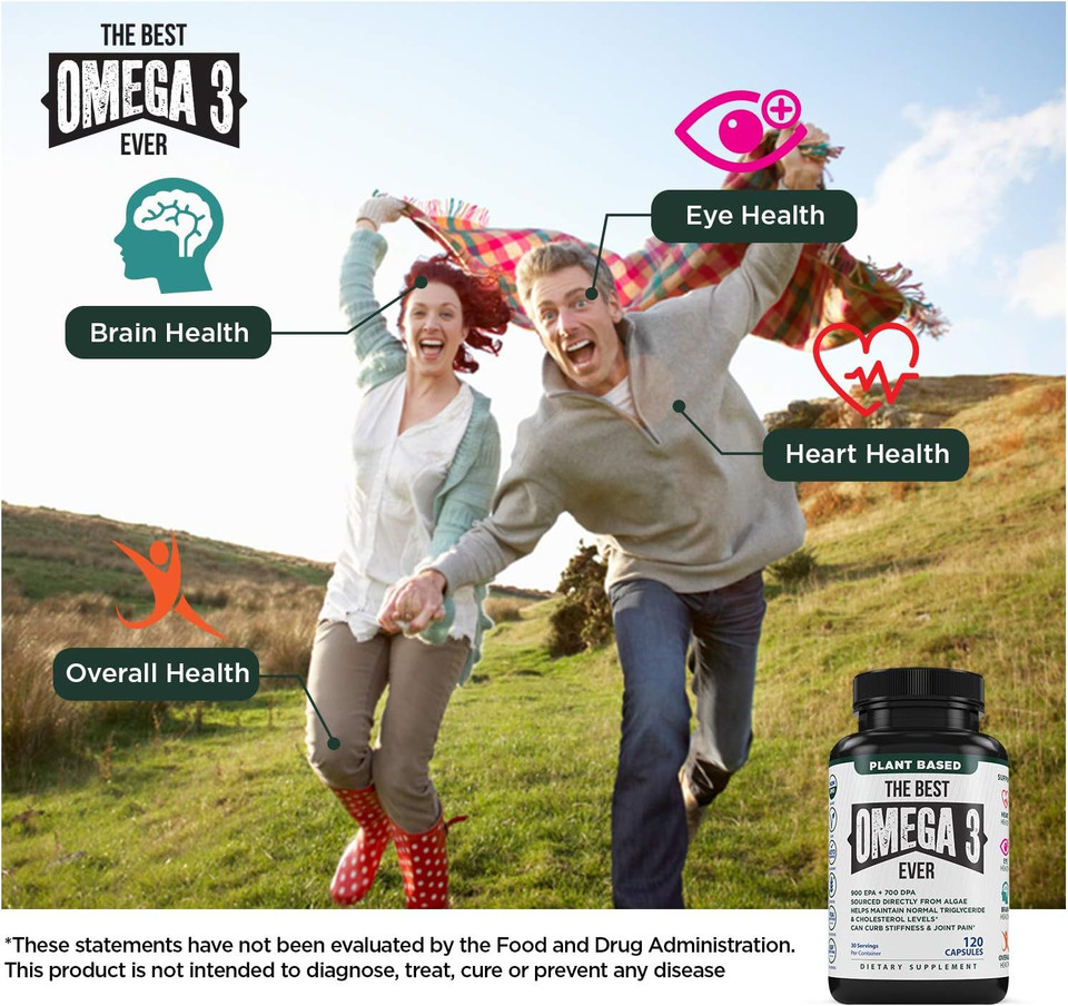 The Very Best Vegan Omega 3 Supplement - 120 Capsules - Vegan Algae Omega 3 Vegetarian Supplement - Plant Based Fish Oil Alternative - Vegan Epa Dha Supplement - Made In The Usa - Heart Stress Relief