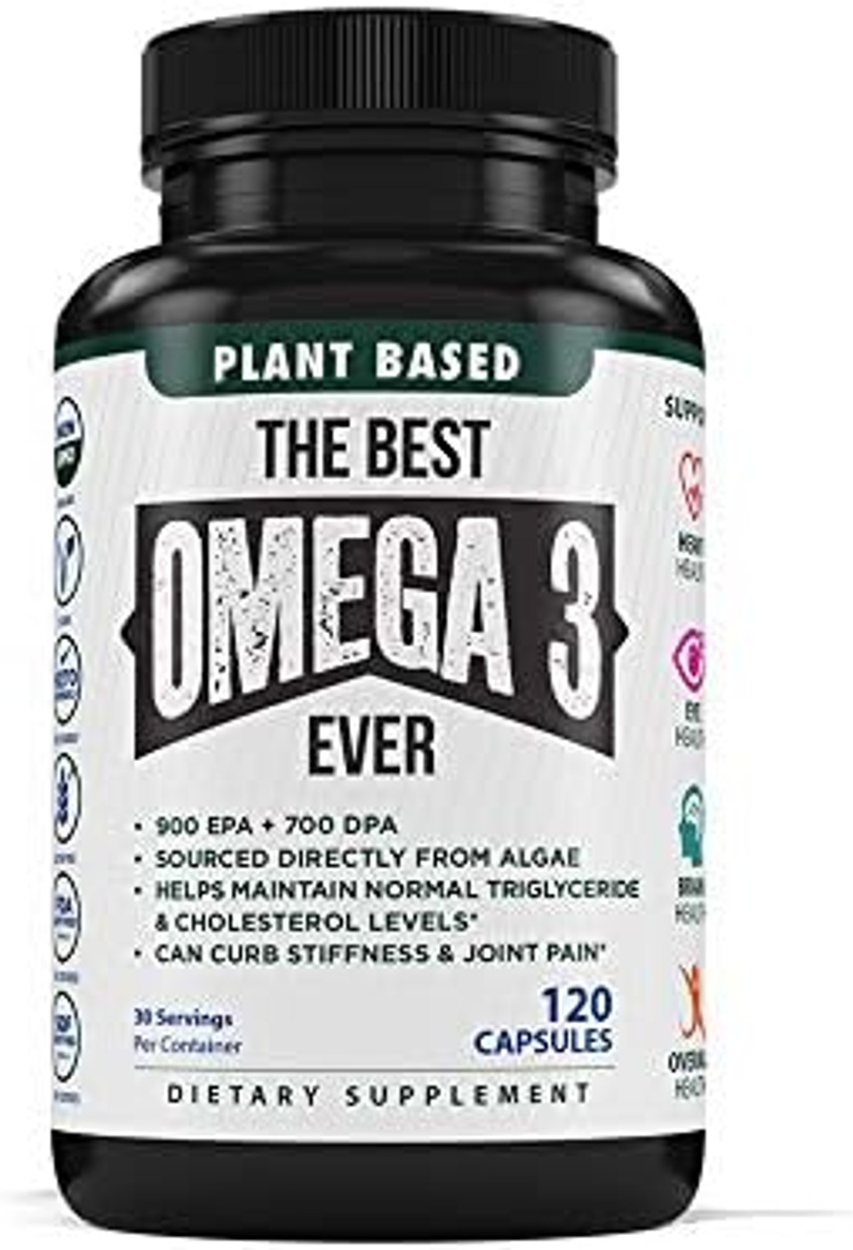 The Very Best Vegan Omega 3 Supplement - 120 Capsules - Vegan Algae Omega 3 Vegetarian Supplement - Plant Based Fish Oil Alternative - Vegan Epa Dha Supplement - Made In The Usa - Heart Stress Relief