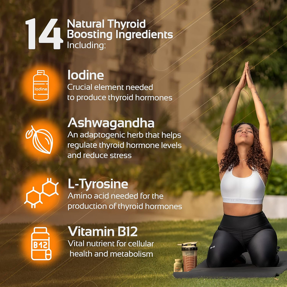 Cognitune Thyroid Support Complex Supplement - Thyroid Support For Women And Men - Boost Energy, Focus, Metabolism - Iodine Supplement With B12, Selenium, Zinc, Copper, Ashwagandha, L-Tyrosine & More