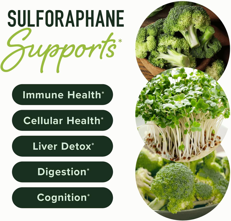 50Mg Sulforaphane Supplement From Broccoli Sprouts | Nrf2 Activation With Glucoraphanin, Myrosinase & Antioxidants | Support Cellular & Immune Health | Broccoli Seed Extract Microbeadlets, Vegan 60Ct