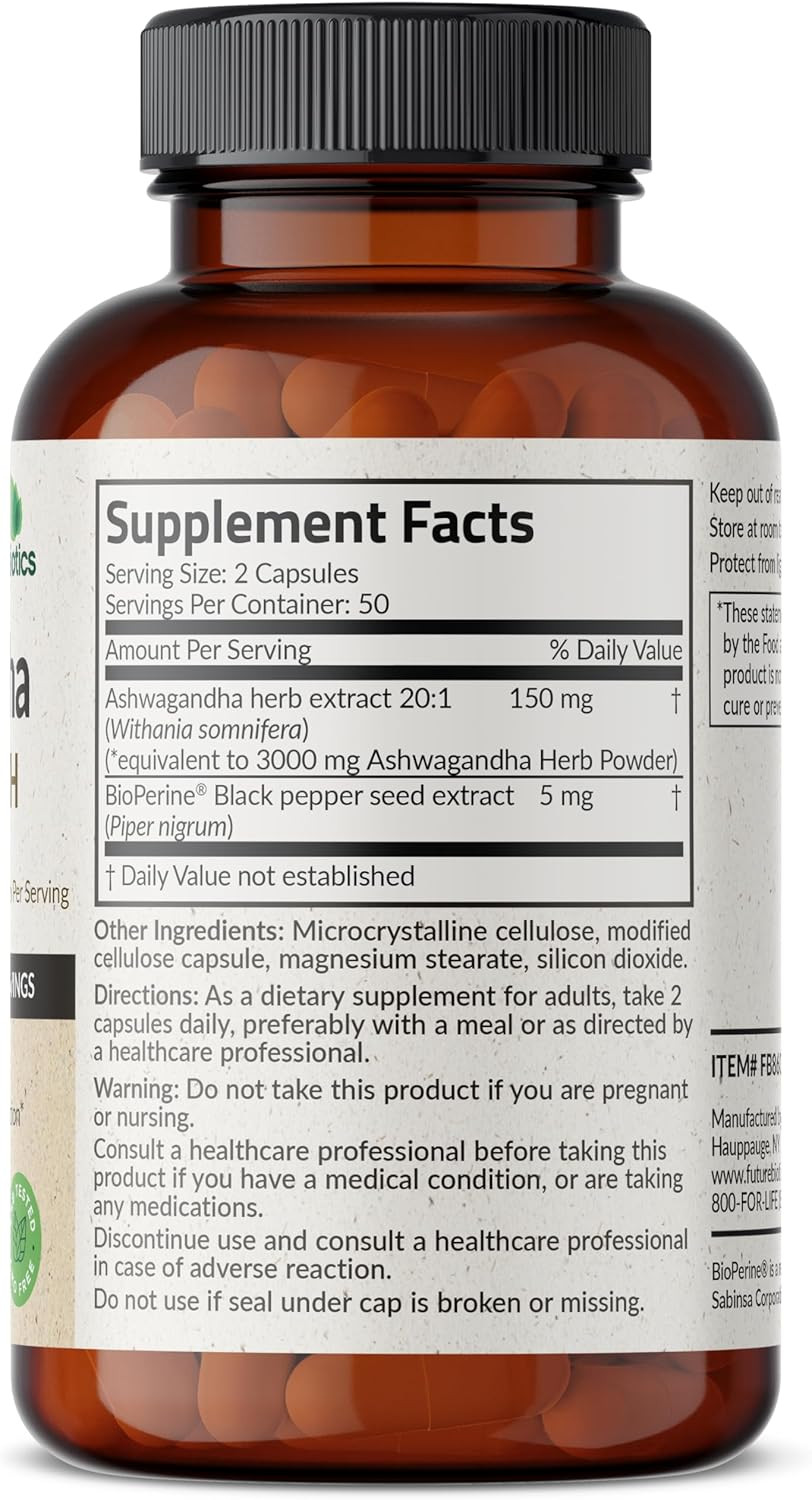 Futurebiotics Ashwagandha Extra Strength Stress & Mood Support With Bioperine - Non Gmo Formula, 120 Vegetarian Capsules