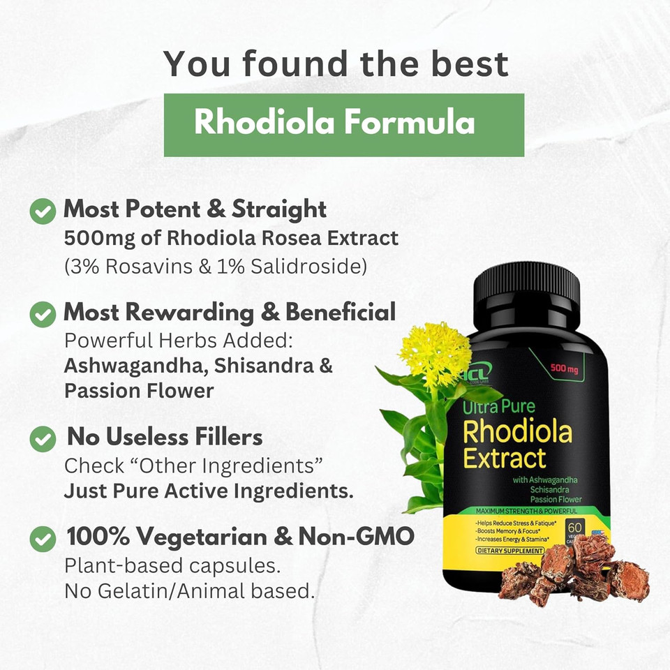 Rhodiola Rosea Supplement High Potency Extract 500Mg - 3% Rosavins 1% Salidrosides With Ashwagandha Shisandra Passion Flower Herb Powder Capsules - Natural Way To Relieve Stress - Pills For Energy Rhodiola Rosea Supplement High Potency Extract 500Mg - 3% Rosavins 1% Salidrosides With Ashwagandha Shisandra Passion Flower Herb Powder Capsules - Natural Way To Relieve Stress - Pills For Energy