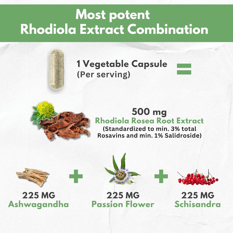Rhodiola Rosea Supplement High Potency Extract 500Mg - 3% Rosavins 1% Salidrosides With Ashwagandha Shisandra Passion Flower Herb Powder Capsules - Natural Way To Relieve Stress - Pills For Energy Rhodiola Rosea Supplement High Potency Extract 500Mg - 3% Rosavins 1% Salidrosides With Ashwagandha Shisandra Passion Flower Herb Powder Capsules - Natural Way To Relieve Stress - Pills For Energy