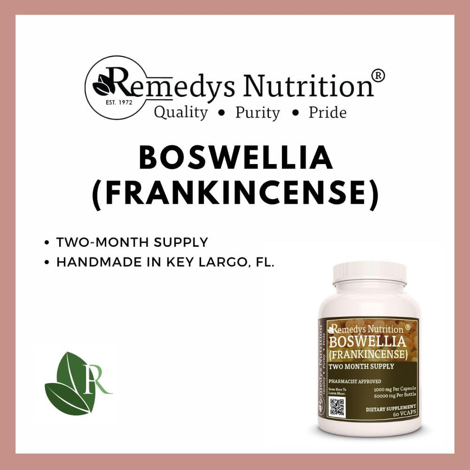 Remedy'S Nutrition Frankincense (Boswellia Serrata) Extract Powder | 1,000 Mg, 60 Vegan Capsules Herbal Dietary Supplement | Non-Gmo, Gluten Free, Dairy Free, Additive Free | Two Month Supply