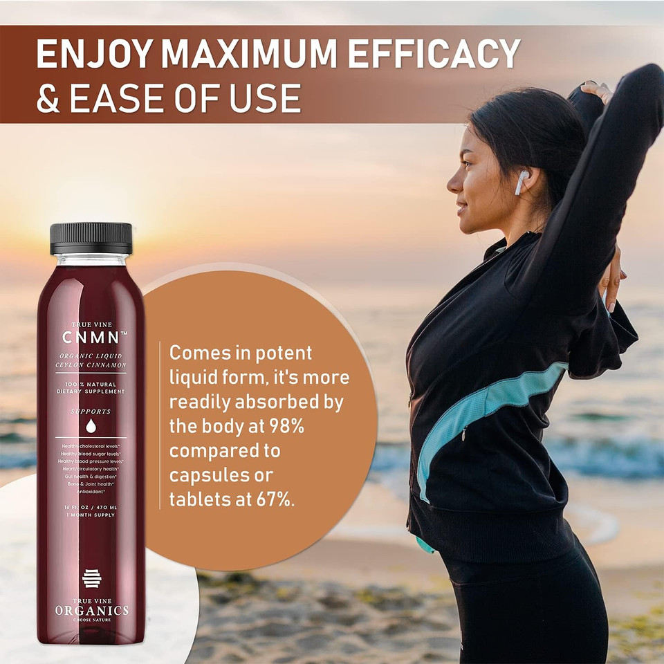 True Vine 3200Mg Liquid Ceylon Cinnamon Supplement (Made In Usa) For Healthy Heart, Blood Pressure, Sugar, Cholesterol, Gut & Joints  100% Organic Ceylon Cinnamon To Fight Free Radicals (16 Fl Oz)