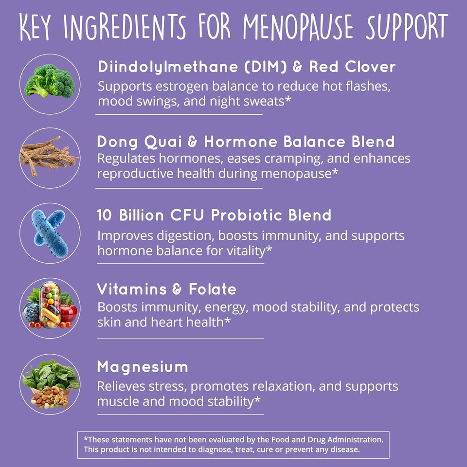 Menopause Supplements For Women  Dim + Probiotics | Estrogen Metabolism & Hormone Balance Support | Perimenopause Relief | Hot Flashes, Mood Swings & Night Sweats | Magnesium Oxide, Dong Quai | 60Ct