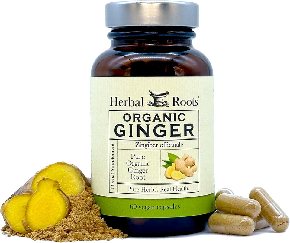 Herbal Roots Ginger Supplement | Organic Ginger Root Capsules | 1,200 Mg Of Pure Ginger Powder Per Serving | 60 Vegan Capsules