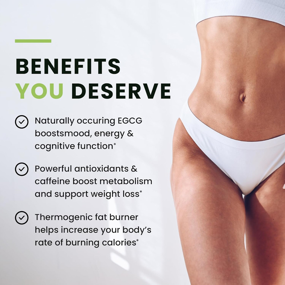 Green Tea Weight Loss Pills For Women & Men | 45% Egcg | Stomach Fat Burner, Metabolism Booster & Appetite Suppressant | Green Tea Fat Burner Diet Pills | Vegan Weight Loss Supplements | 60 Ct