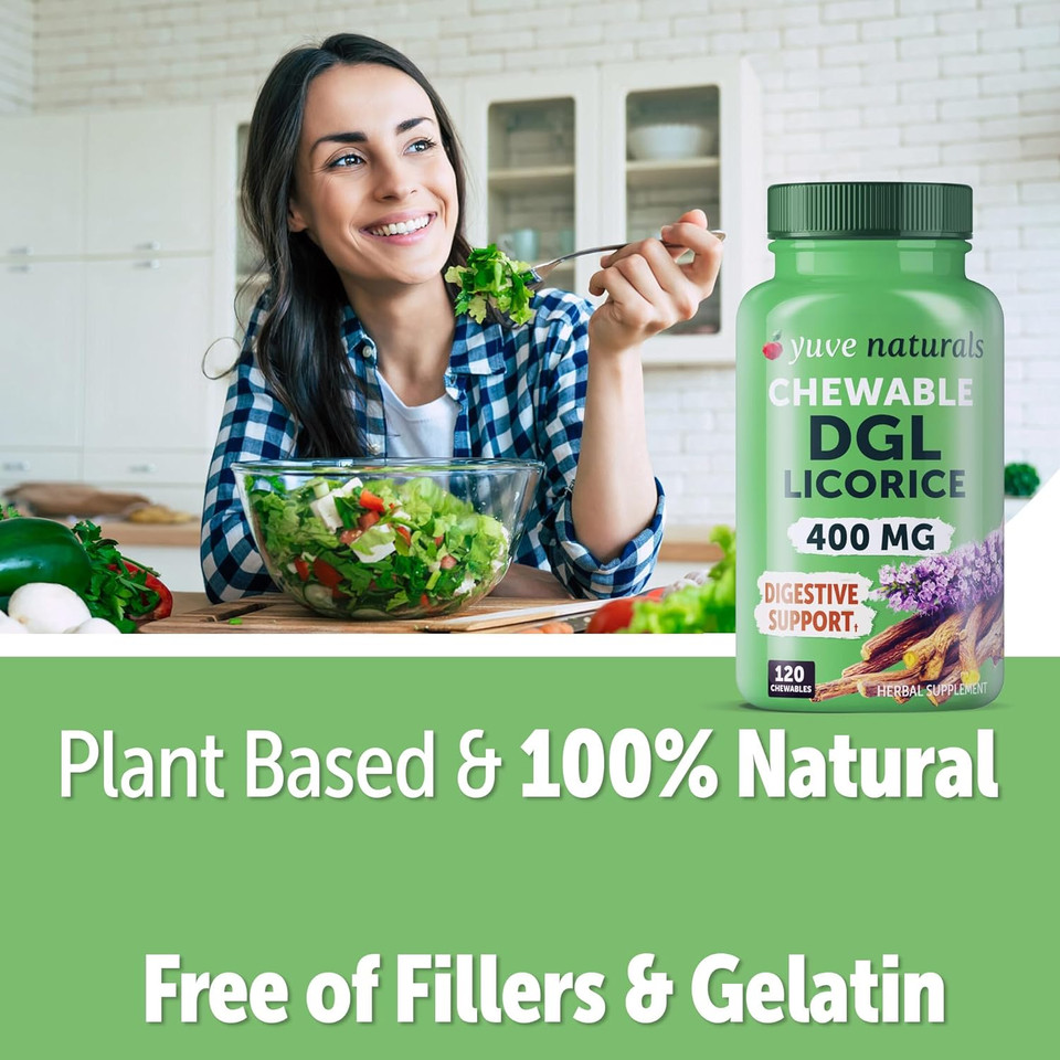 Chewable Ultra Pure Dgl Licorice Tablets 400Mg - Stomach, Gut & Intestinal Relief - Natural Acid Reflux Formula - Dgl Deglycyrrhizinated Licorice Root Extract - 120 Chewables