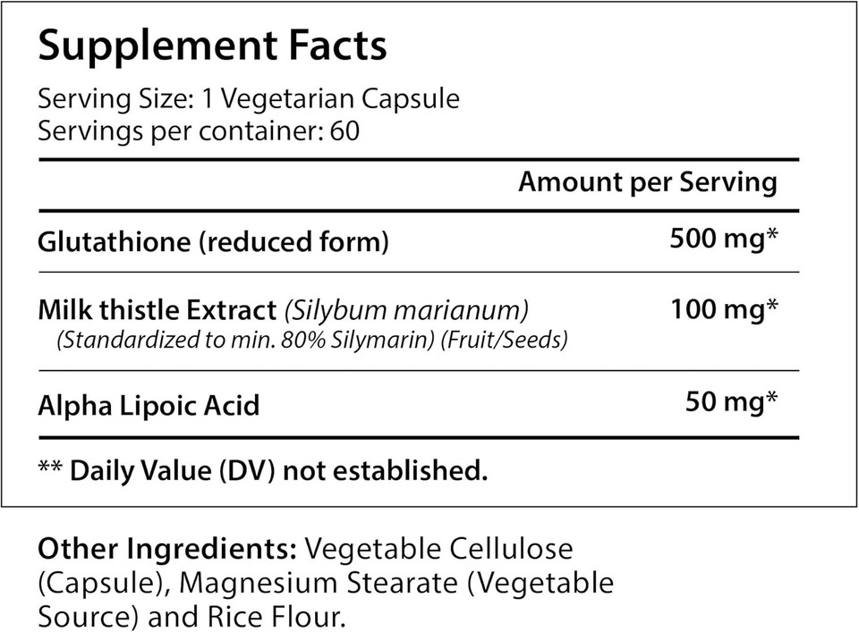 Reduced L Glutathione 500Mg Gsh - 60 Veg Caps | Complex With Milk Thistle & Alpha Lipoic Acid | Antioxidant & Skin Whitening | Supports Liver