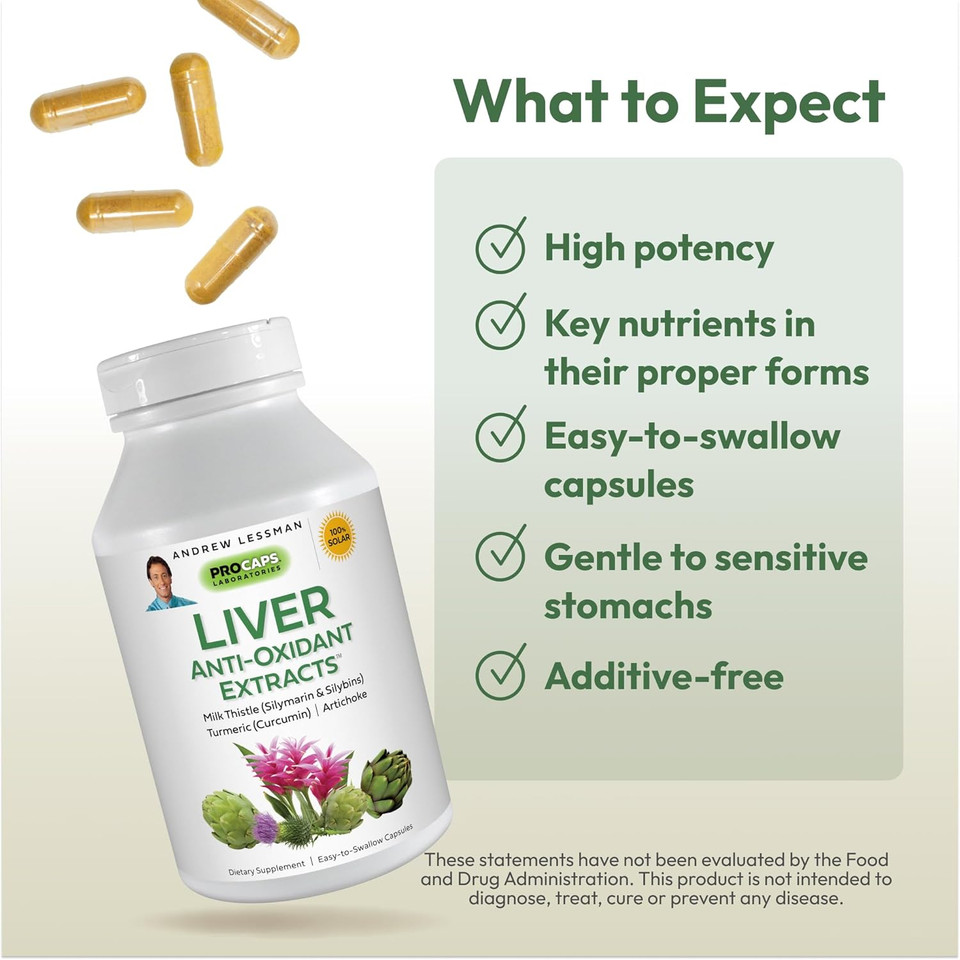 Andrew Lessman Liver Anti-Oxidant Extracts 30 Capsules  Supports The Hard-Working Tissues Of The Liver, Promotes Optimum Liver Health & Function, With Milk Thistle, Turmeric And Artichoke Extracts