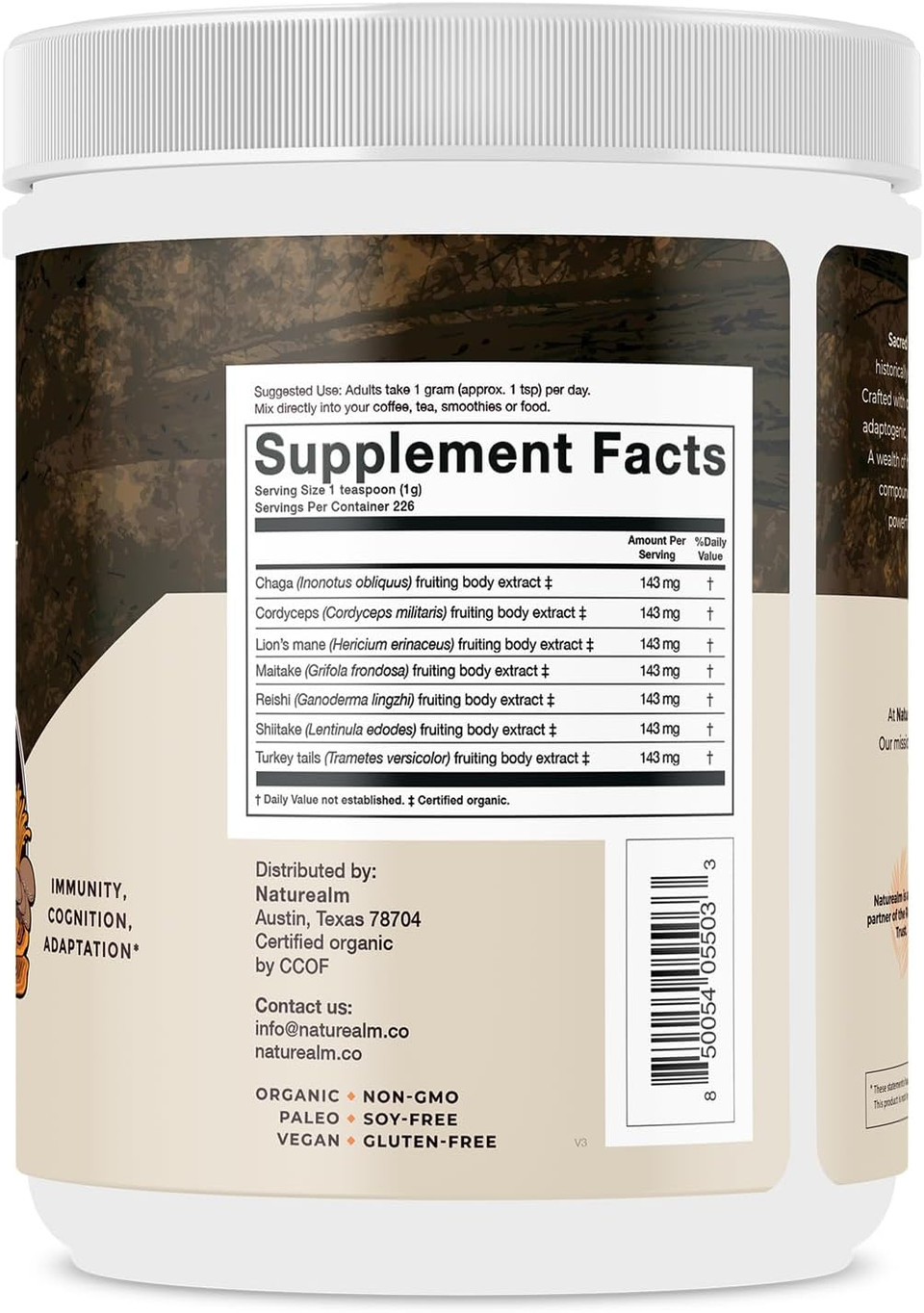 Naturealm Sacred 7 Mushroom Powder Supplement Â Boost Immunity, Focus, Vegan, Non-Gmo Â LionâS Mane, Cordyceps, Reishi, Chaga, Maitake, Shiitake Â Organic Fruiting Bodies, 7-Month Supply