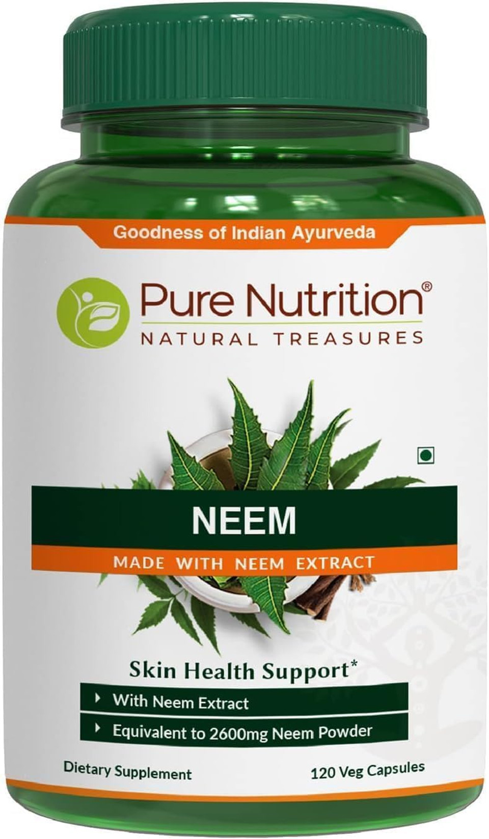 Pure Nutrition Neem Capsules 700Mg. (Equivalent To 2600Mg Neem Leaf Powder And Bark Powder) Non Gmo | Once Daily | 120 Days Supply