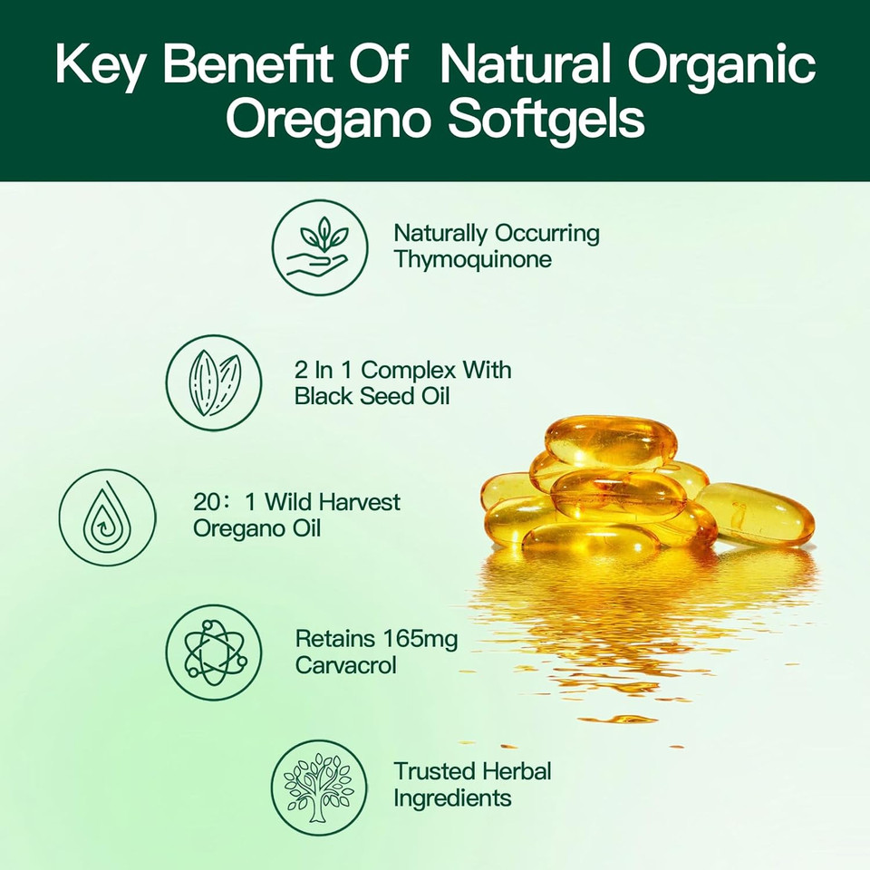 Oil Of Oregano Capsules | 6000Mg Oil Of Oregano With Black Seed Oil Pill | Organic Wild Harvest Oregano | Aceite De Oregano Softgels| Non-Gmo | Gluten Free Formula